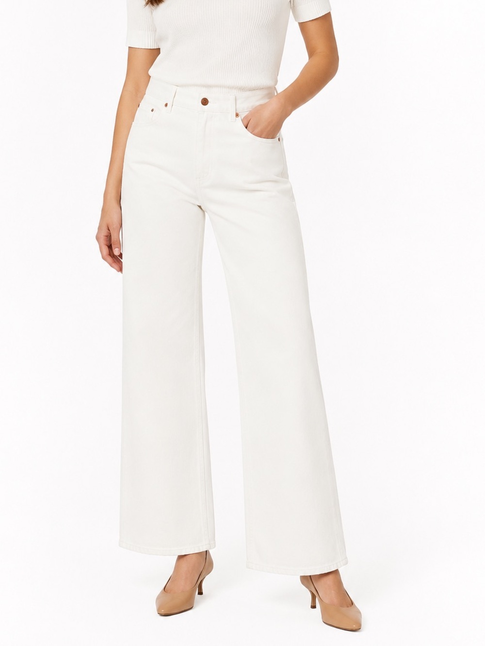 NWT LOFT The Wide Leg High Rise White Jeans Size 31/12 Wide Leg Denim